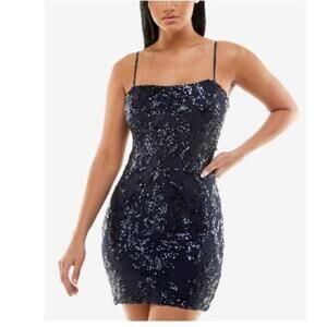 B Darlin Juniors' Sequined, bodycon bow-Back Dress - Navy New 13/14